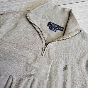 Polo Ralph Lauren Sweater Mens Size XL Gray Pima Cotton 1/4 Zip Mock Neck Waffle